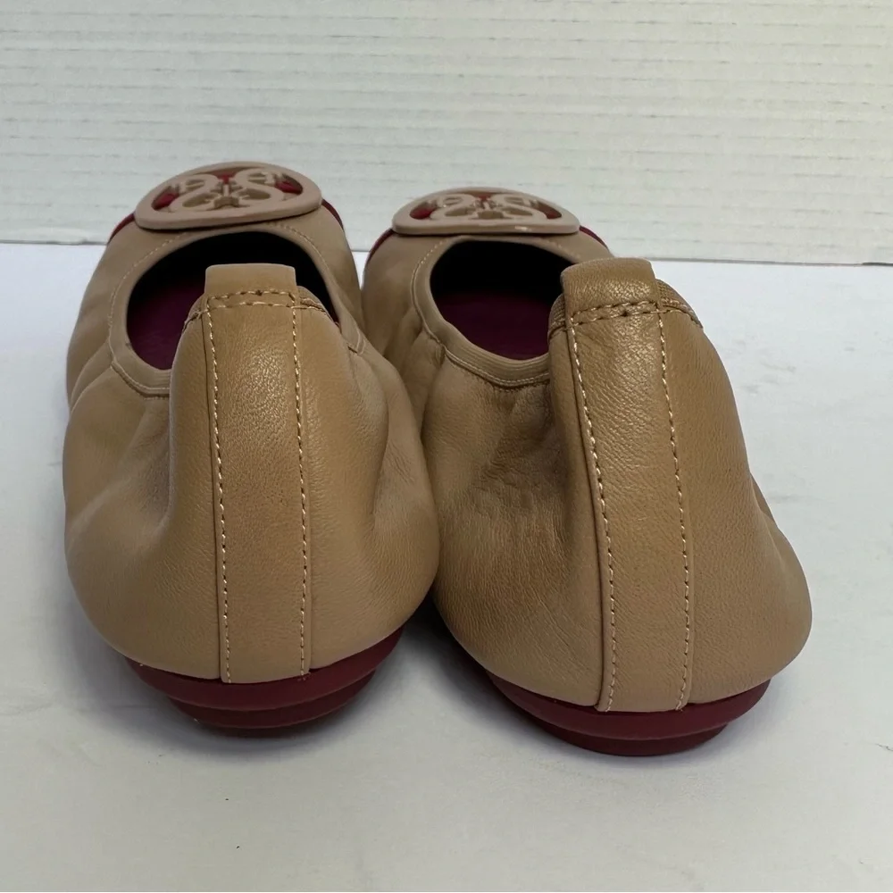 Staccato Women's Tan and Burgundy Ballet Flats w/Logo on Cap Toe- Size 23.5/ 7.5